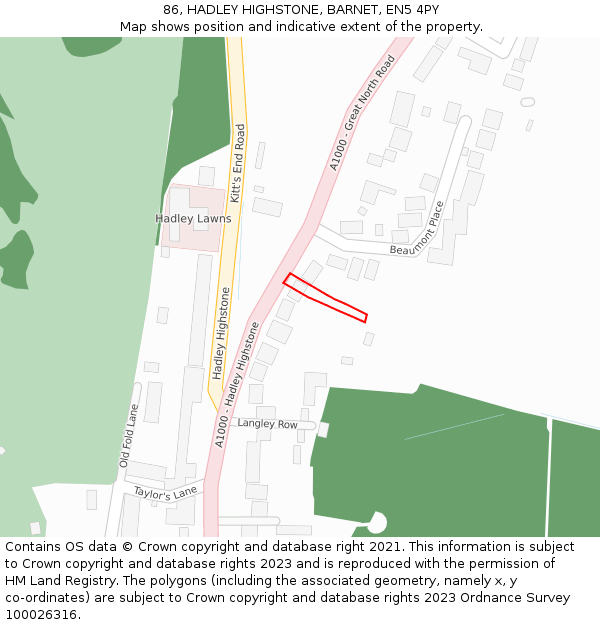 86, HADLEY HIGHSTONE, BARNET, EN5 4PY: Location map and indicative extent of plot