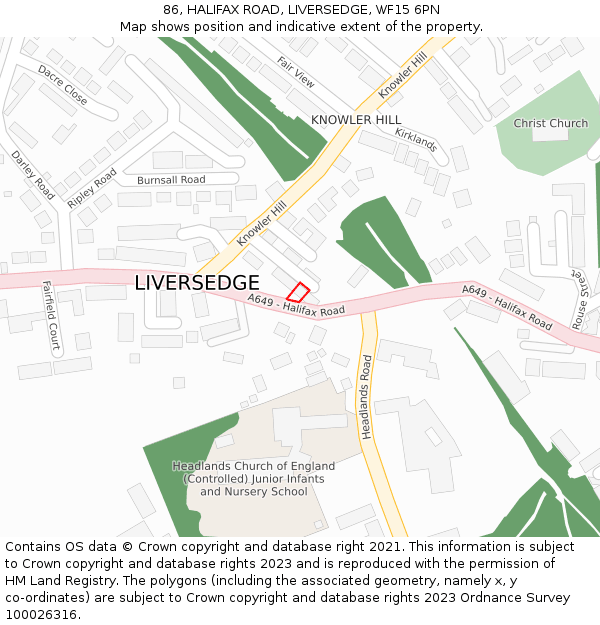 86, HALIFAX ROAD, LIVERSEDGE, WF15 6PN: Location map and indicative extent of plot