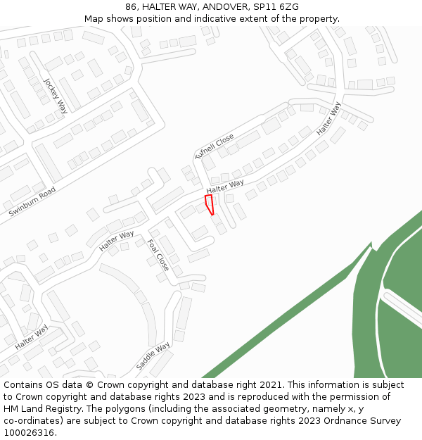 86, HALTER WAY, ANDOVER, SP11 6ZG: Location map and indicative extent of plot