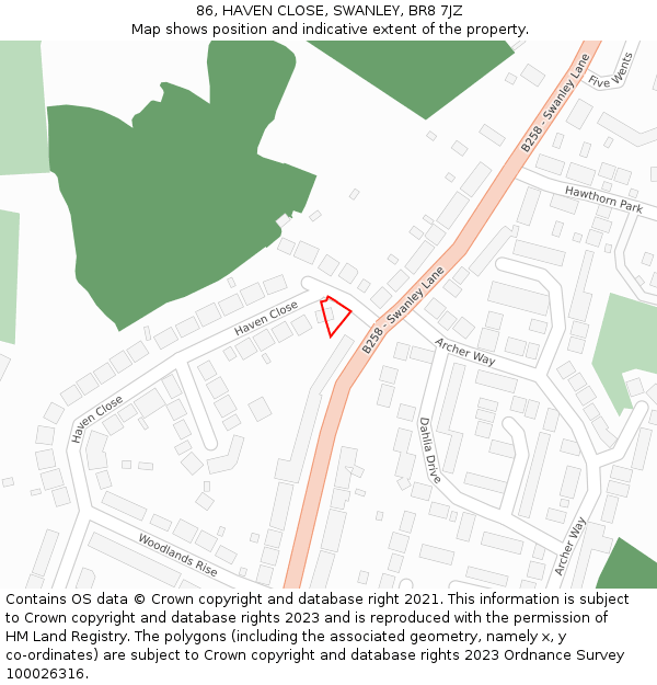 86, HAVEN CLOSE, SWANLEY, BR8 7JZ: Location map and indicative extent of plot