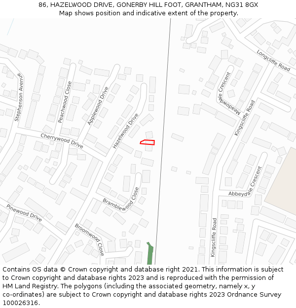 86, HAZELWOOD DRIVE, GONERBY HILL FOOT, GRANTHAM, NG31 8GX: Location map and indicative extent of plot