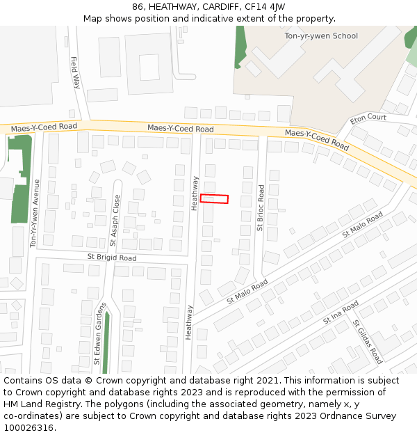 86, HEATHWAY, CARDIFF, CF14 4JW: Location map and indicative extent of plot