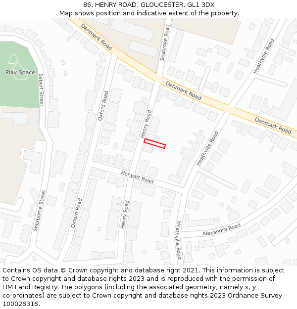 86, HENRY ROAD, GLOUCESTER, GL1 3DX: Location map and indicative extent of plot