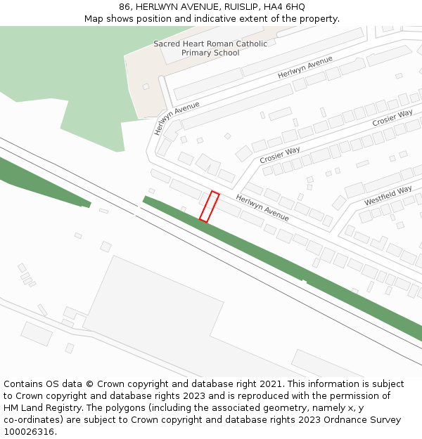 86, HERLWYN AVENUE, RUISLIP, HA4 6HQ: Location map and indicative extent of plot