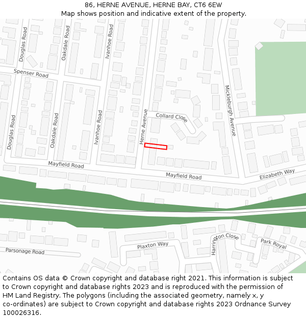 86, HERNE AVENUE, HERNE BAY, CT6 6EW: Location map and indicative extent of plot