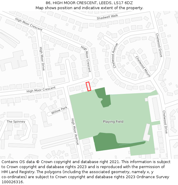 86, HIGH MOOR CRESCENT, LEEDS, LS17 6DZ: Location map and indicative extent of plot