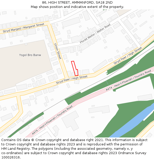 86, HIGH STREET, AMMANFORD, SA18 2ND: Location map and indicative extent of plot