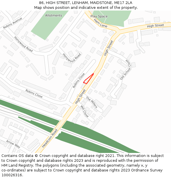 86, HIGH STREET, LENHAM, MAIDSTONE, ME17 2LA: Location map and indicative extent of plot