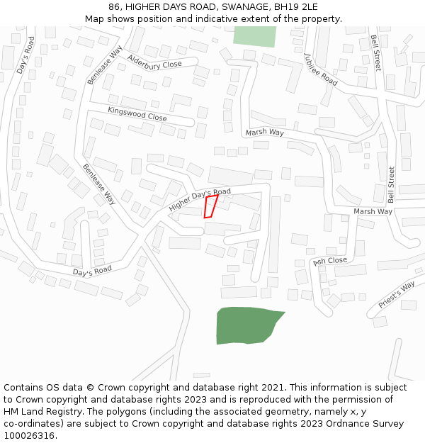 86, HIGHER DAYS ROAD, SWANAGE, BH19 2LE: Location map and indicative extent of plot