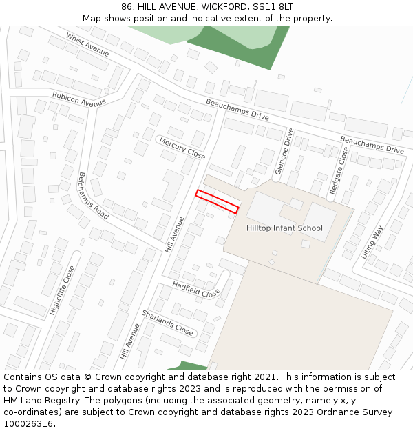 86, HILL AVENUE, WICKFORD, SS11 8LT: Location map and indicative extent of plot