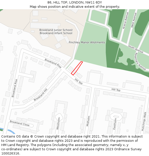 86, HILL TOP, LONDON, NW11 6DY: Location map and indicative extent of plot