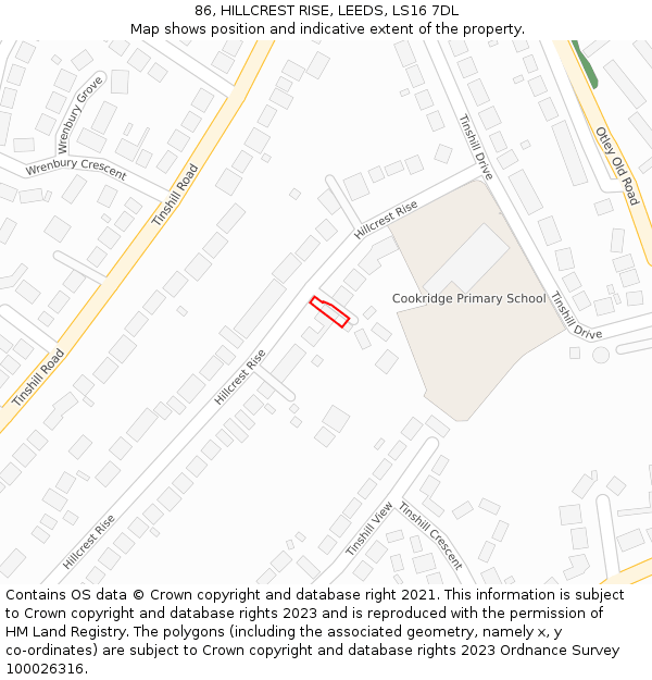 86, HILLCREST RISE, LEEDS, LS16 7DL: Location map and indicative extent of plot