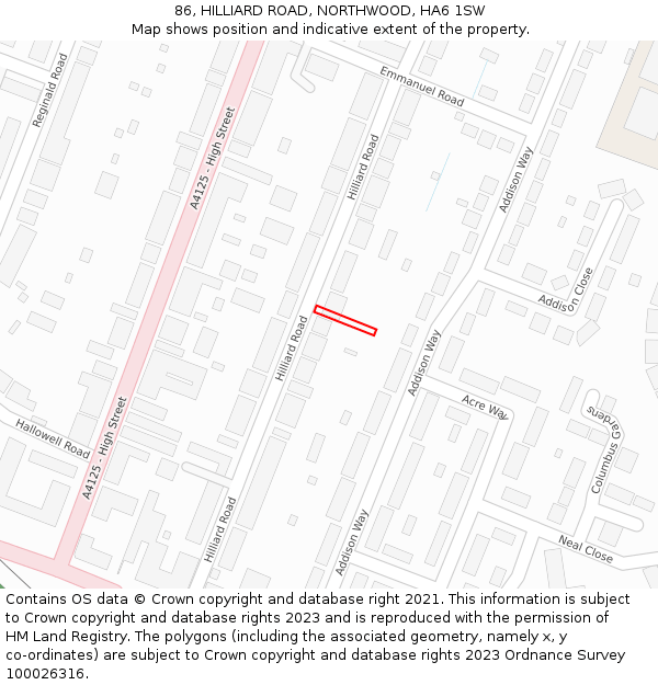 86, HILLIARD ROAD, NORTHWOOD, HA6 1SW: Location map and indicative extent of plot
