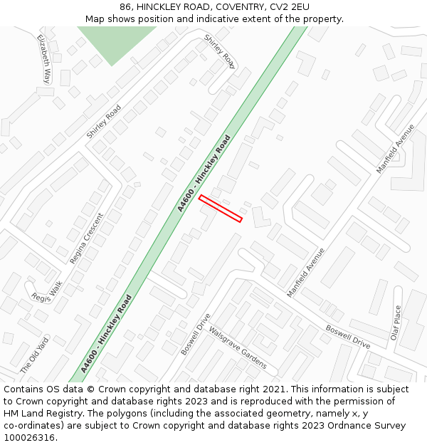 86, HINCKLEY ROAD, COVENTRY, CV2 2EU: Location map and indicative extent of plot
