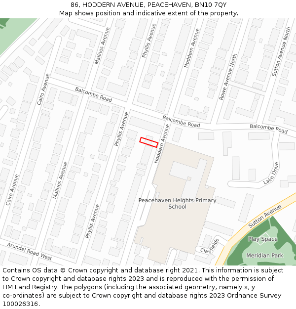 86, HODDERN AVENUE, PEACEHAVEN, BN10 7QY: Location map and indicative extent of plot