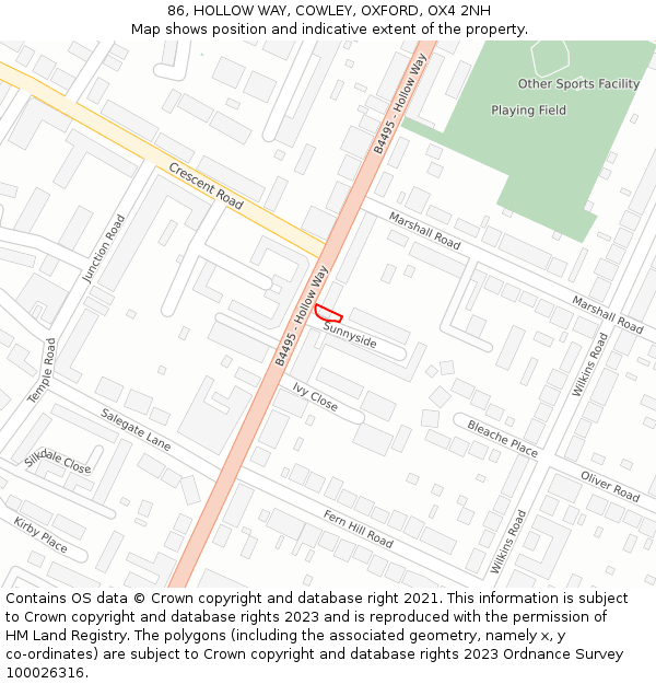 86, HOLLOW WAY, COWLEY, OXFORD, OX4 2NH: Location map and indicative extent of plot