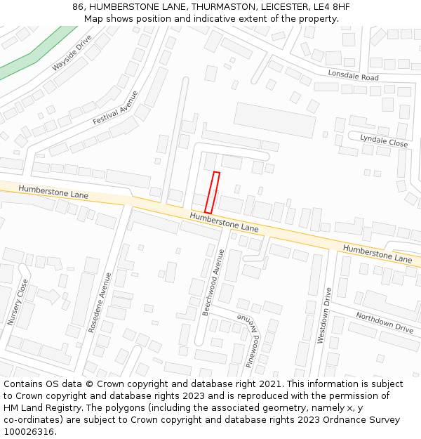 86, HUMBERSTONE LANE, THURMASTON, LEICESTER, LE4 8HF: Location map and indicative extent of plot