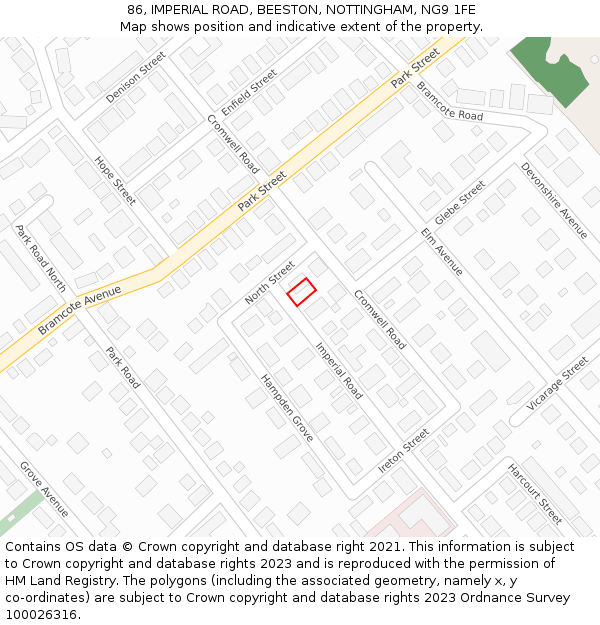 86, IMPERIAL ROAD, BEESTON, NOTTINGHAM, NG9 1FE: Location map and indicative extent of plot