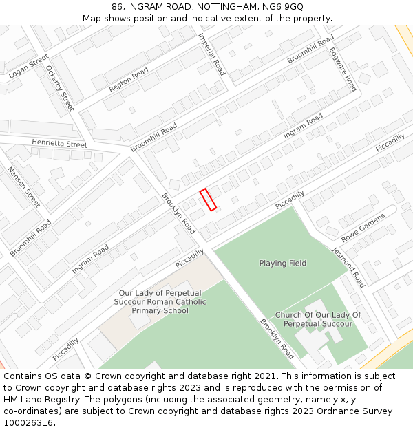 86, INGRAM ROAD, NOTTINGHAM, NG6 9GQ: Location map and indicative extent of plot