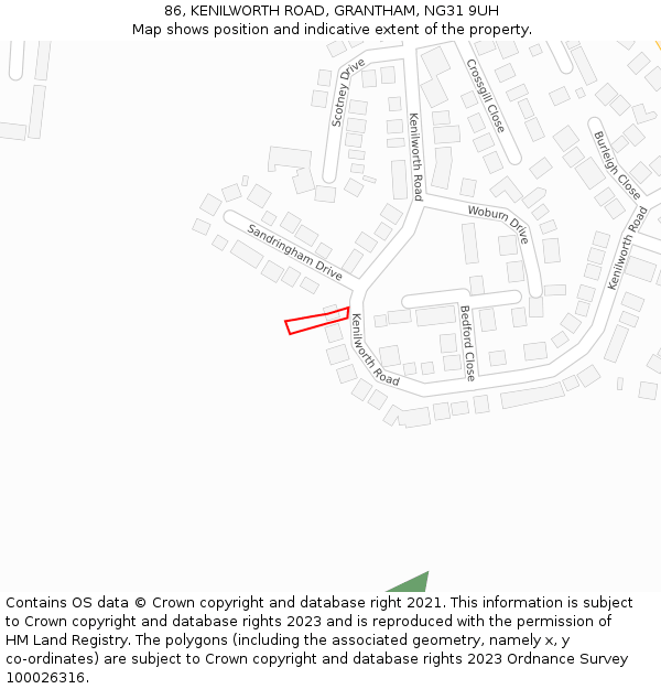 86, KENILWORTH ROAD, GRANTHAM, NG31 9UH: Location map and indicative extent of plot