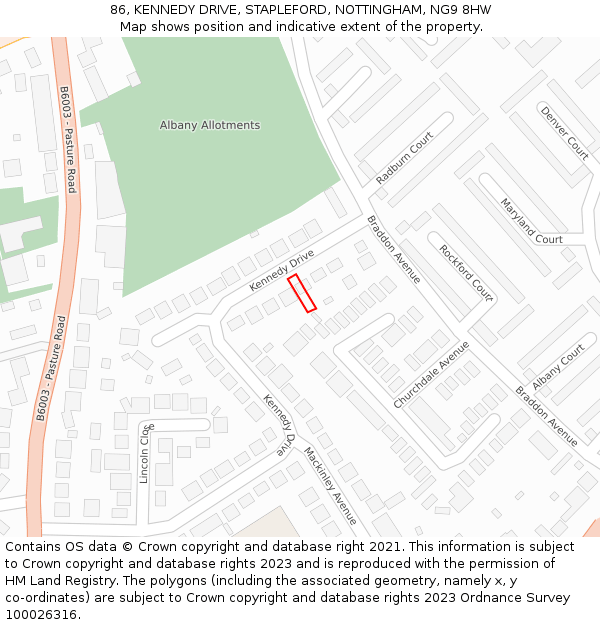 86, KENNEDY DRIVE, STAPLEFORD, NOTTINGHAM, NG9 8HW: Location map and indicative extent of plot