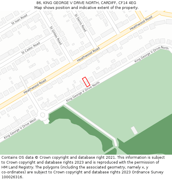 86, KING GEORGE V DRIVE NORTH, CARDIFF, CF14 4EG: Location map and indicative extent of plot