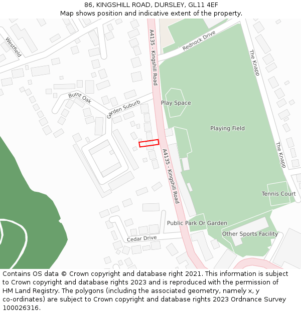 86, KINGSHILL ROAD, DURSLEY, GL11 4EF: Location map and indicative extent of plot