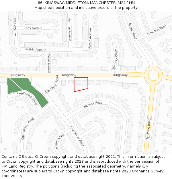 86, KINGSWAY, MIDDLETON, MANCHESTER, M24 1HN: Location map and indicative extent of plot