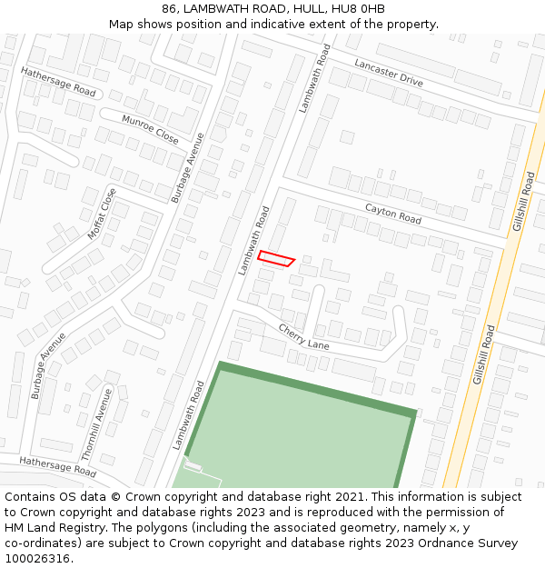 86, LAMBWATH ROAD, HULL, HU8 0HB: Location map and indicative extent of plot