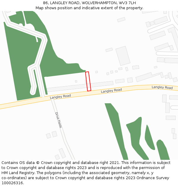 86, LANGLEY ROAD, WOLVERHAMPTON, WV3 7LH: Location map and indicative extent of plot