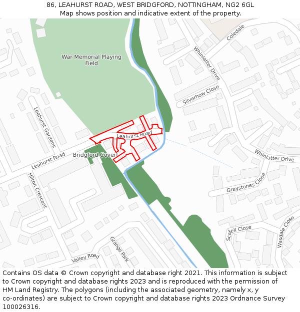 86, LEAHURST ROAD, WEST BRIDGFORD, NOTTINGHAM, NG2 6GL: Location map and indicative extent of plot