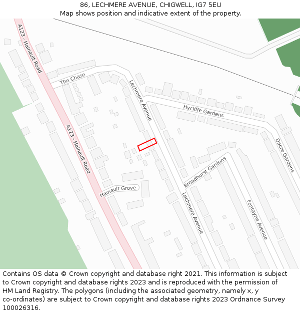 86, LECHMERE AVENUE, CHIGWELL, IG7 5EU: Location map and indicative extent of plot