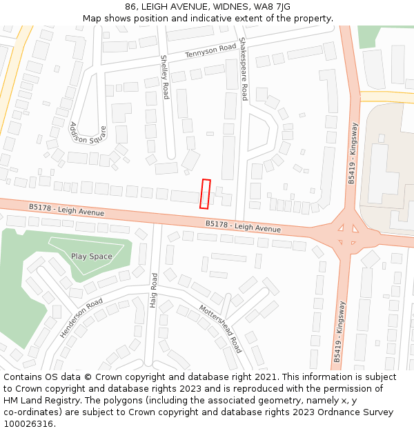 86, LEIGH AVENUE, WIDNES, WA8 7JG: Location map and indicative extent of plot