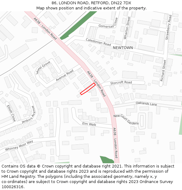 86, LONDON ROAD, RETFORD, DN22 7DX: Location map and indicative extent of plot