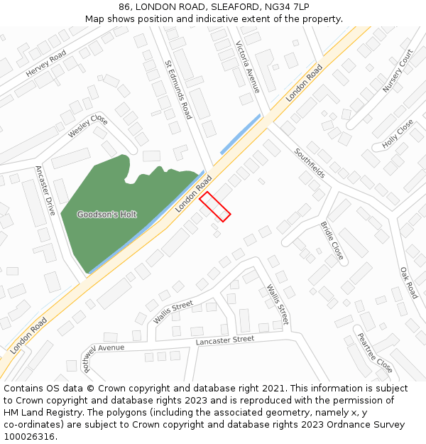 86, LONDON ROAD, SLEAFORD, NG34 7LP: Location map and indicative extent of plot