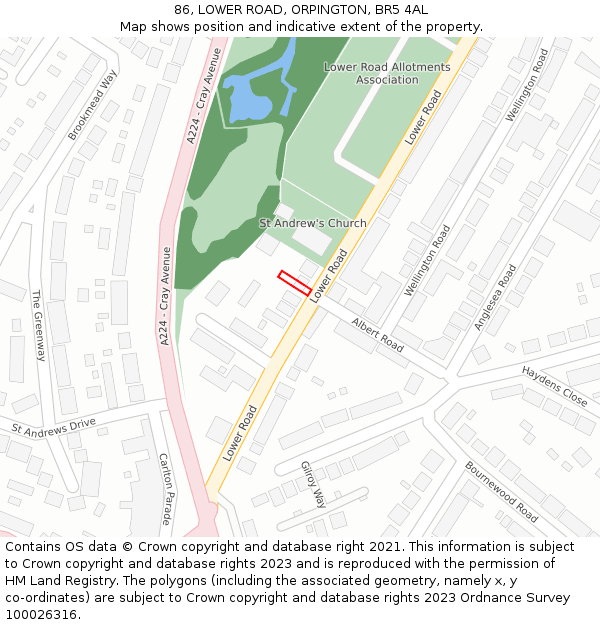 86, LOWER ROAD, ORPINGTON, BR5 4AL: Location map and indicative extent of plot