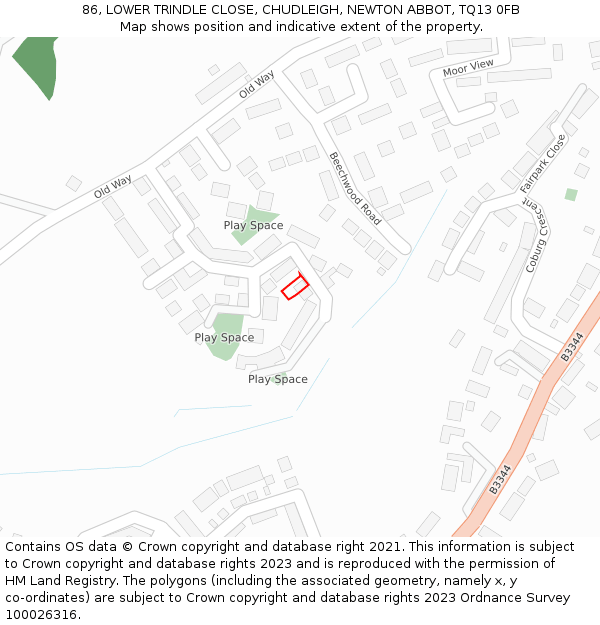 86, LOWER TRINDLE CLOSE, CHUDLEIGH, NEWTON ABBOT, TQ13 0FB: Location map and indicative extent of plot