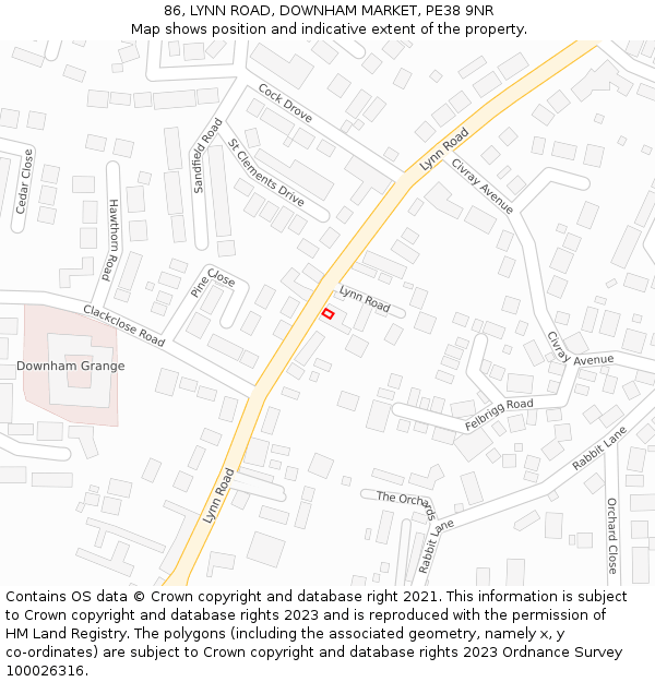 86, LYNN ROAD, DOWNHAM MARKET, PE38 9NR: Location map and indicative extent of plot