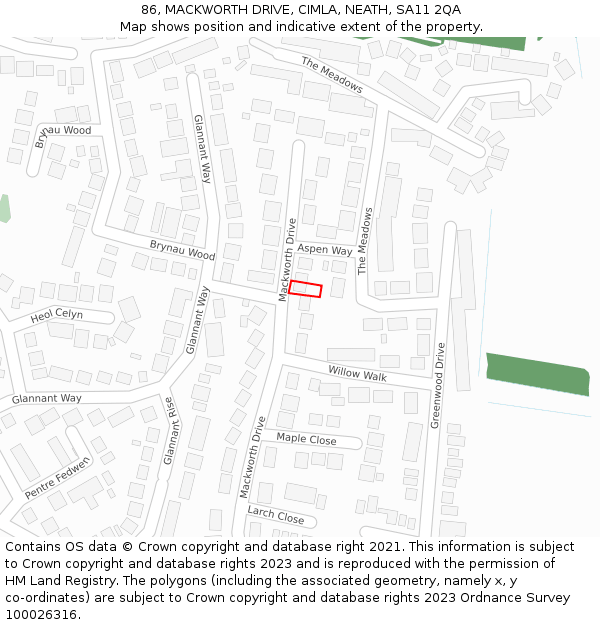 86, MACKWORTH DRIVE, CIMLA, NEATH, SA11 2QA: Location map and indicative extent of plot