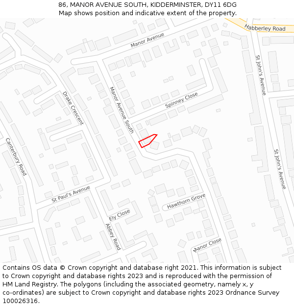 86, MANOR AVENUE SOUTH, KIDDERMINSTER, DY11 6DG: Location map and indicative extent of plot