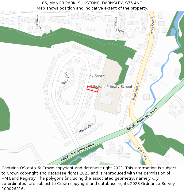 86, MANOR PARK, SILKSTONE, BARNSLEY, S75 4ND: Location map and indicative extent of plot