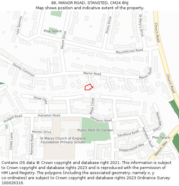 86, MANOR ROAD, STANSTED, CM24 8NJ: Location map and indicative extent of plot