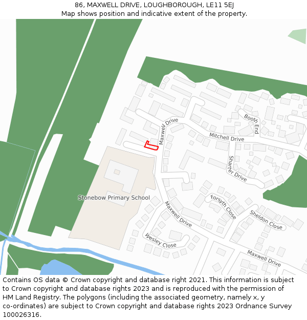 86, MAXWELL DRIVE, LOUGHBOROUGH, LE11 5EJ: Location map and indicative extent of plot