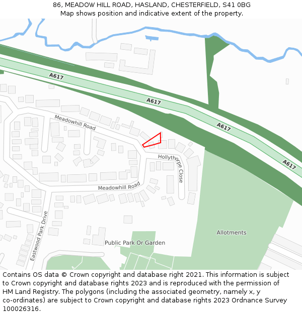 86, MEADOW HILL ROAD, HASLAND, CHESTERFIELD, S41 0BG: Location map and indicative extent of plot