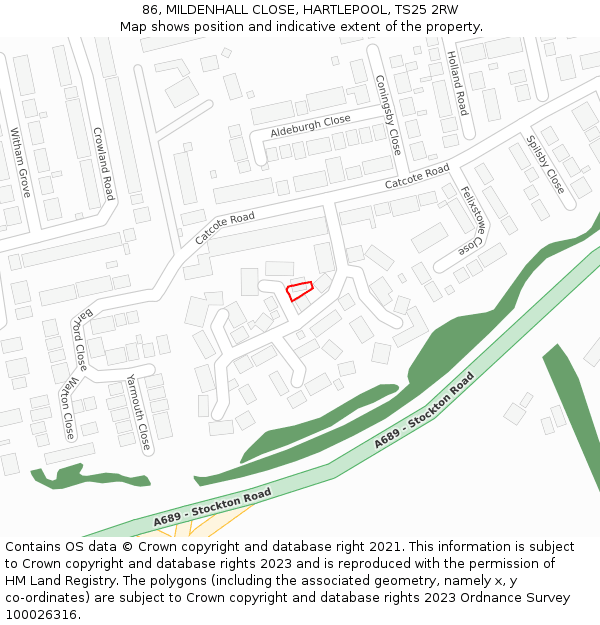 86, MILDENHALL CLOSE, HARTLEPOOL, TS25 2RW: Location map and indicative extent of plot
