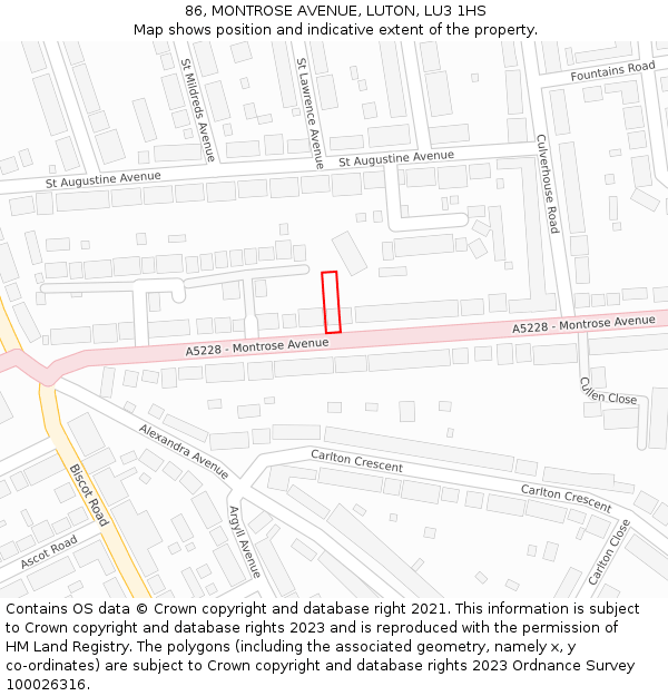 86, MONTROSE AVENUE, LUTON, LU3 1HS: Location map and indicative extent of plot