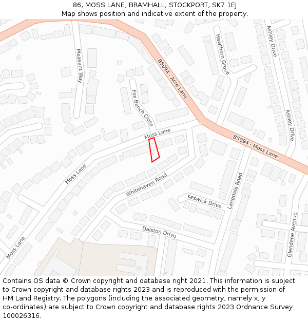 86, MOSS LANE, BRAMHALL, STOCKPORT, SK7 1EJ: Location map and indicative extent of plot