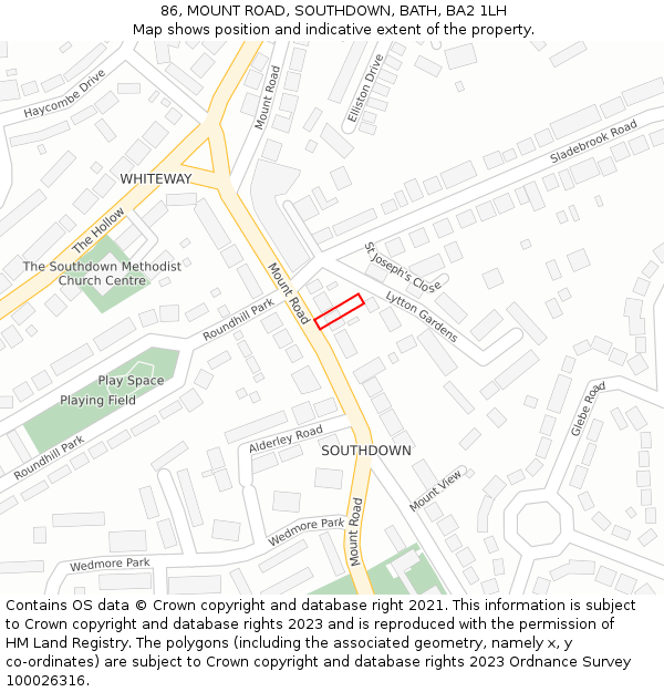 86, MOUNT ROAD, SOUTHDOWN, BATH, BA2 1LH: Location map and indicative extent of plot