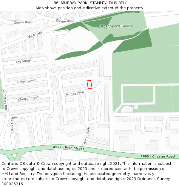 86, MURRAY PARK, STANLEY, DH9 0PU: Location map and indicative extent of plot