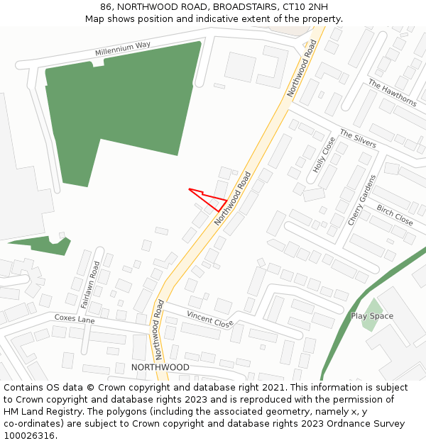 86, NORTHWOOD ROAD, BROADSTAIRS, CT10 2NH: Location map and indicative extent of plot